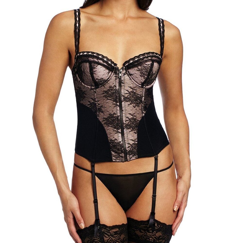 Felina Jezebel NEW Lust Bustier 2-piece Corset G-String Thong BLACK Women L Sexy - Picture 1 of 16